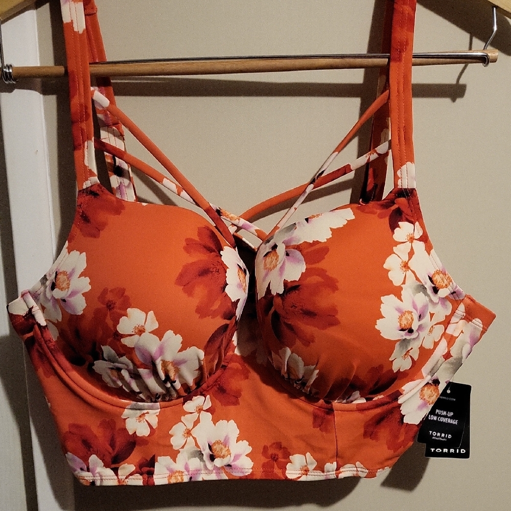 Torrid Vibrant Orange Floral Bathing Suit 2 Pc